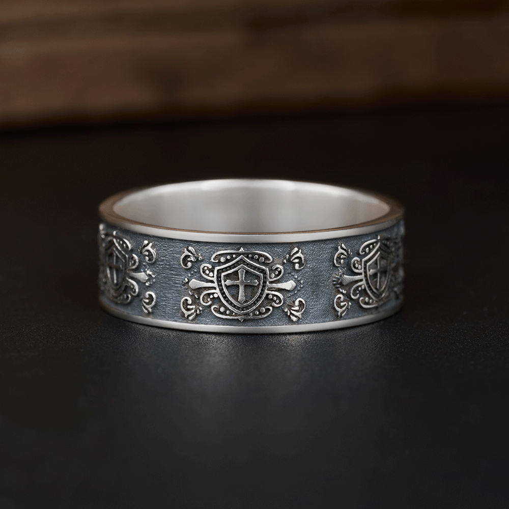 Cross in Shield Christian Sterling Silver Band Ring
