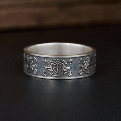 Cross in Shield Christian Sterling Silver Band Ring