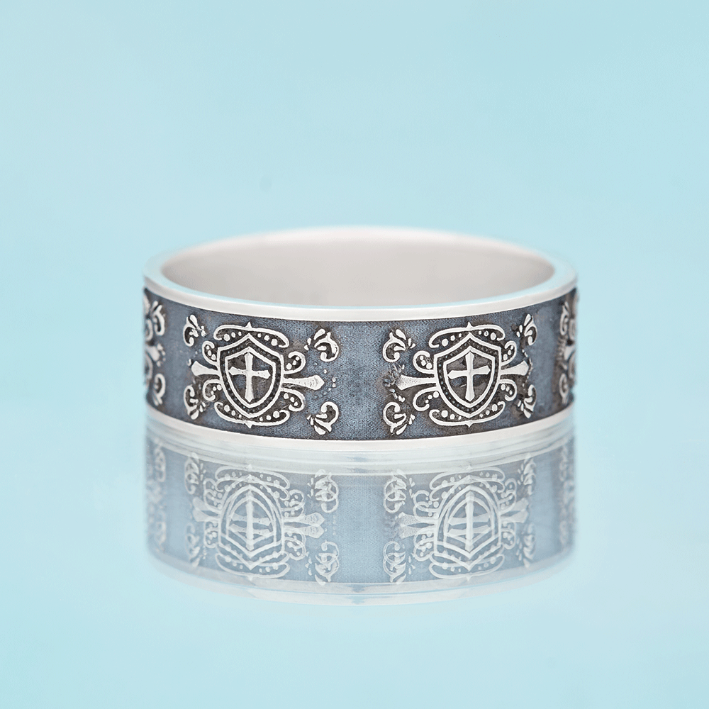 Cross in Shield Christian Sterling Silver Band Ring