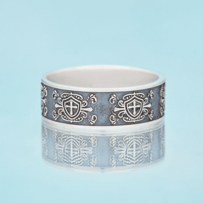 Cross in Shield Christian Sterling Silver Band Ring