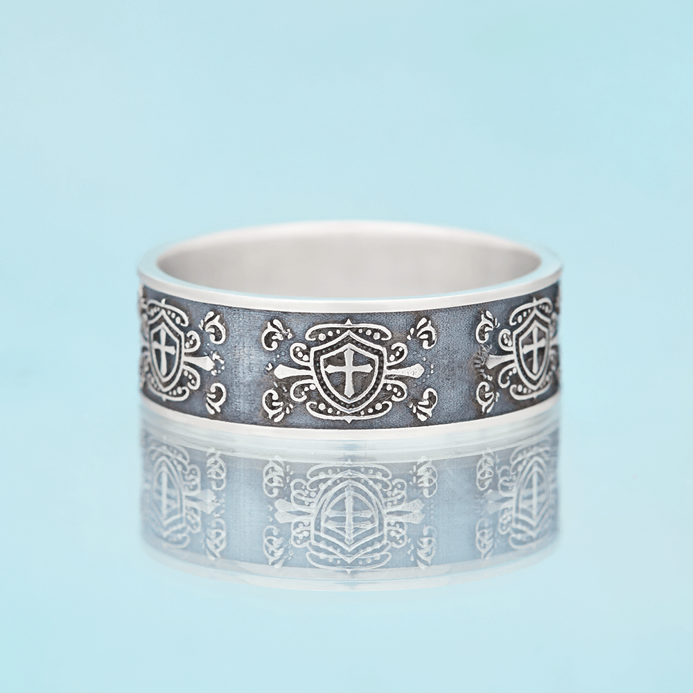 Cross in Shield Christian Sterling Silver Band Ring