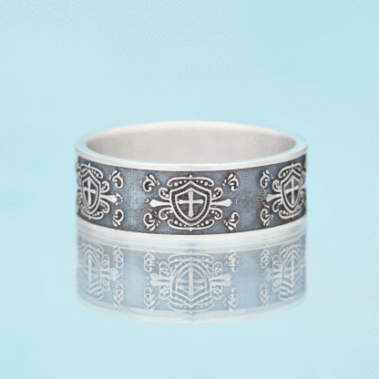 Cross in Shield Christian Sterling Silver Band Ring