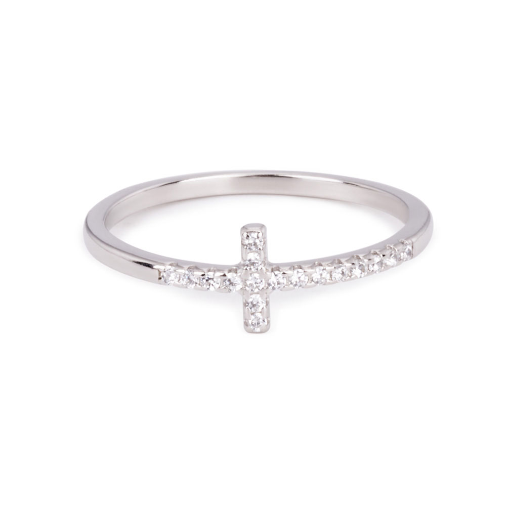Single Row Diamond Cross Christian Ring