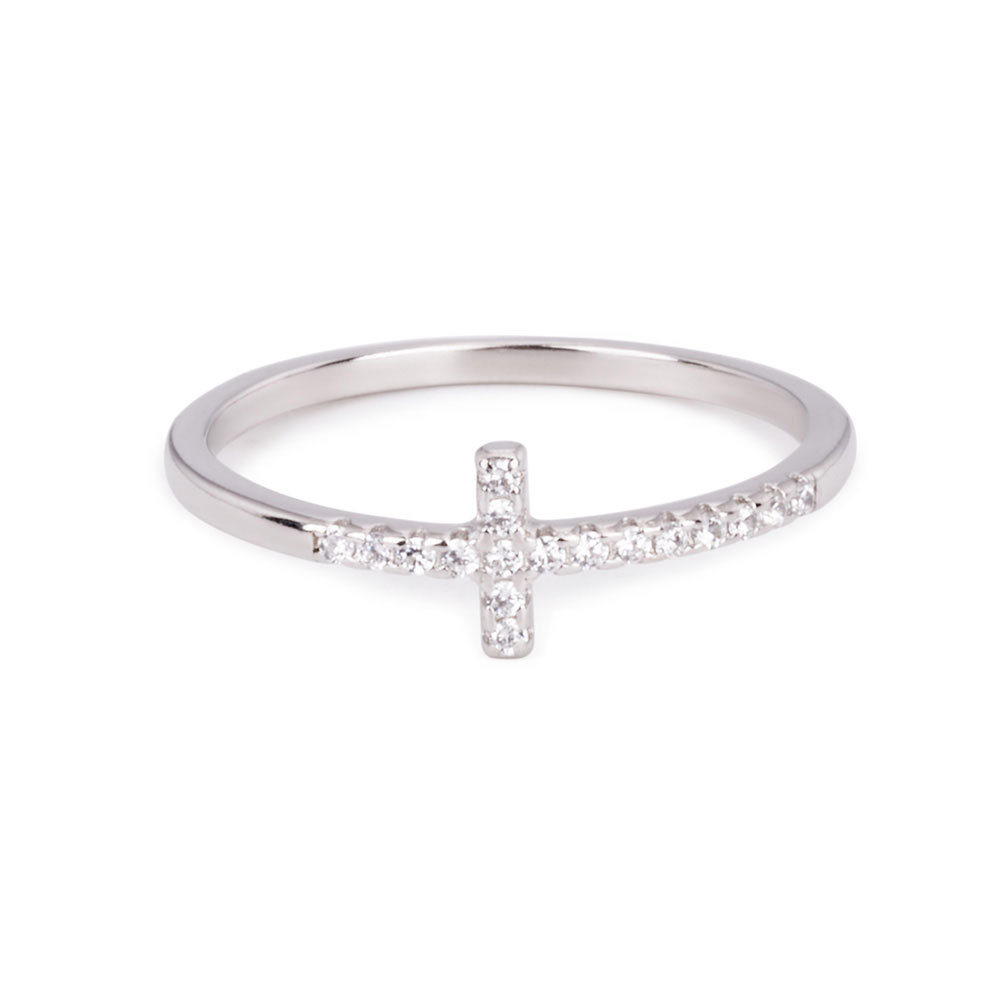 Single Row Diamond Cross Christian Ring