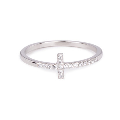 Single Row Diamond Cross Christian Ring