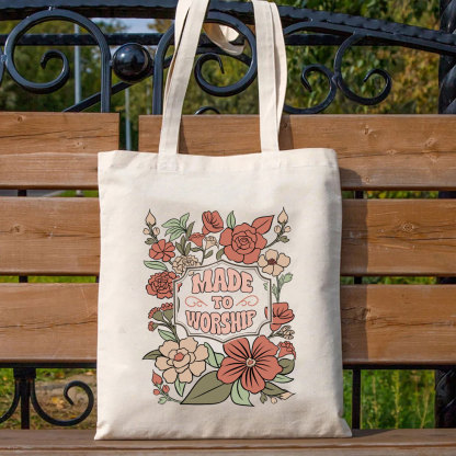 Made To Worship Retro Floral Christian Canvas Tote Bag