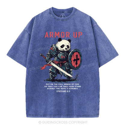 Armor Of God Panda Warrior Christian Washed T-Shirt