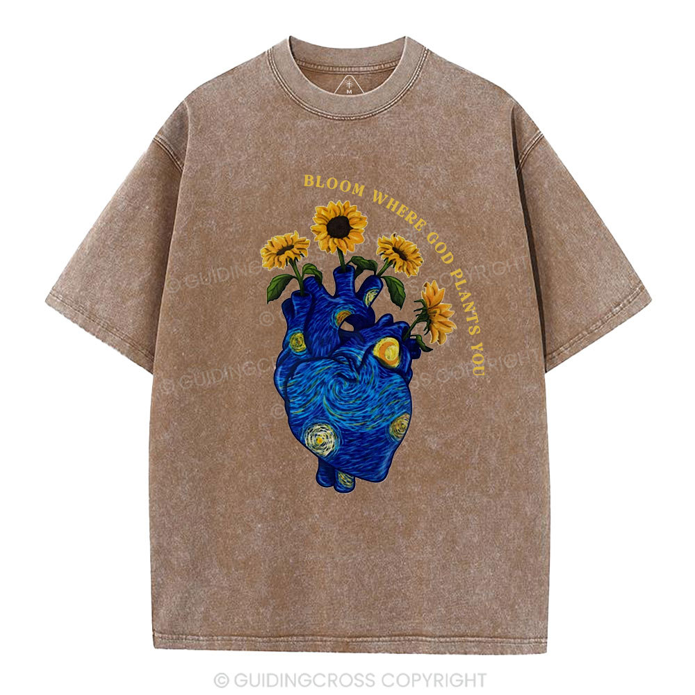 Bloom Where God Plants You Christian Washed T-Shirt