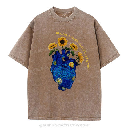 Bloom Where God Plants You Christian Washed T-Shirt