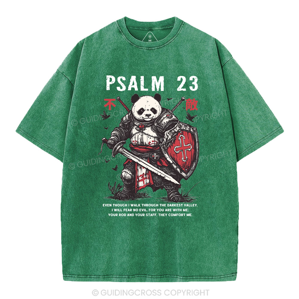 Walk Through The Darkest Valley Panda Warrior Christian Washed T-Shirt