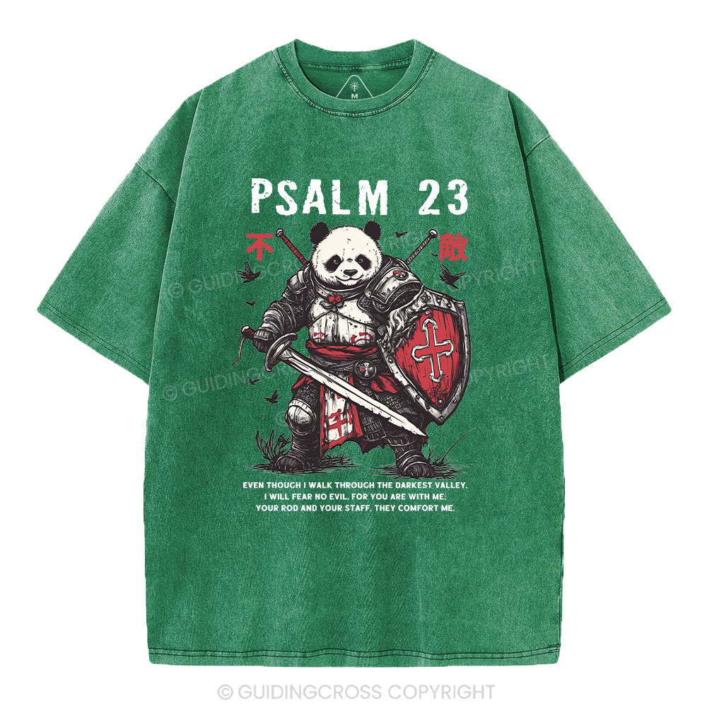 Walk Through The Darkest Valley Panda Warrior Christian Washed T-Shirt