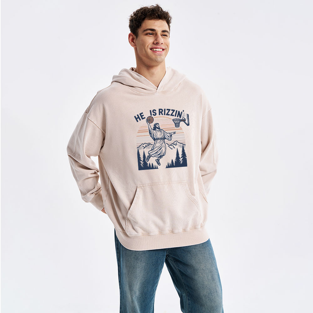 He Is Rizzen Christian Washed Hoodie
