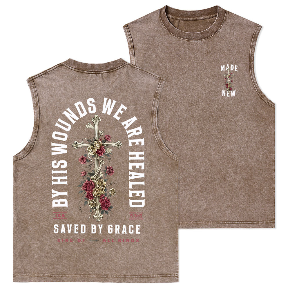 By His Wounds We Are Healed Christian Washed sleeveless Tee