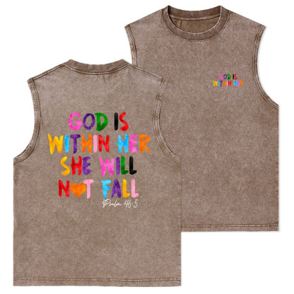 God Is Within Her She Will Not Fall Christian Washed sleeveless Tee