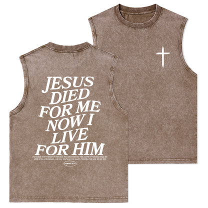 Jesus Died For Me Now I Live For Him Christian Washed sleeveless Tee