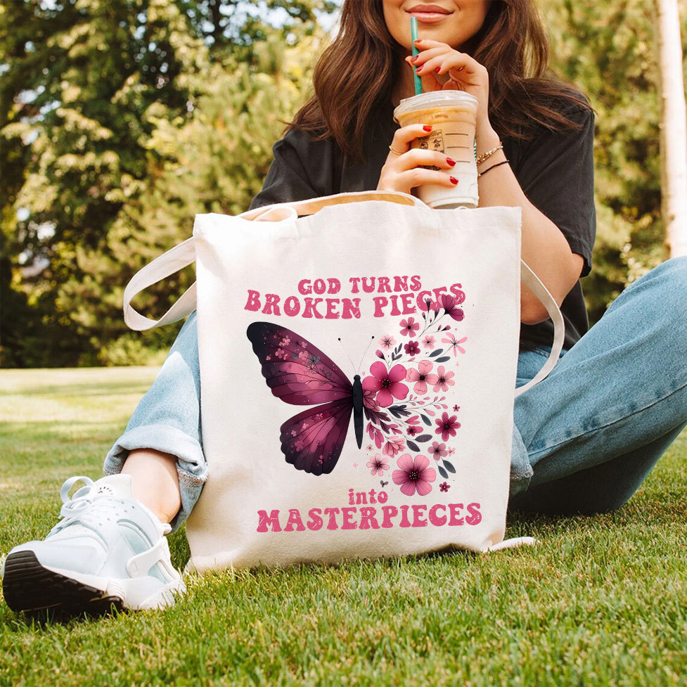 God Turns Broken Pieces Into Masterpieces Christian Canvas Tote Bag