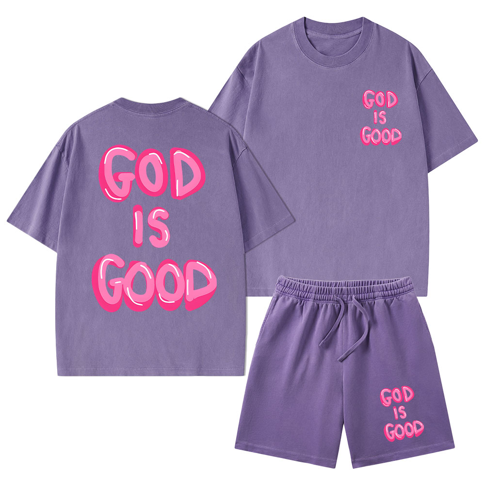 God Is Good Christian Washed T-Shirt & Shorts