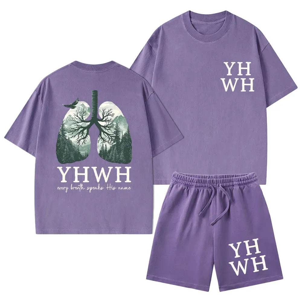 YHWH Nature Lung Christian Washed T-Shirt & Shorts