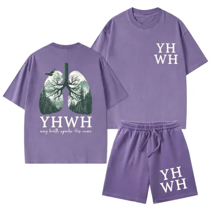 YHWH Nature Lung Christian Washed T-Shirt & Shorts