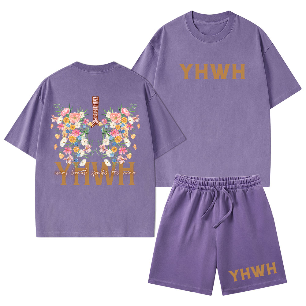 YHWH Every Breath Speaks His Name Christian Washed T-Shirt & Shorts