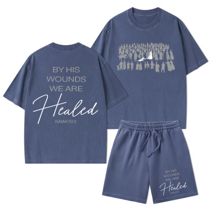 By His Wounds Christian Washed T-Shirt & Shorts