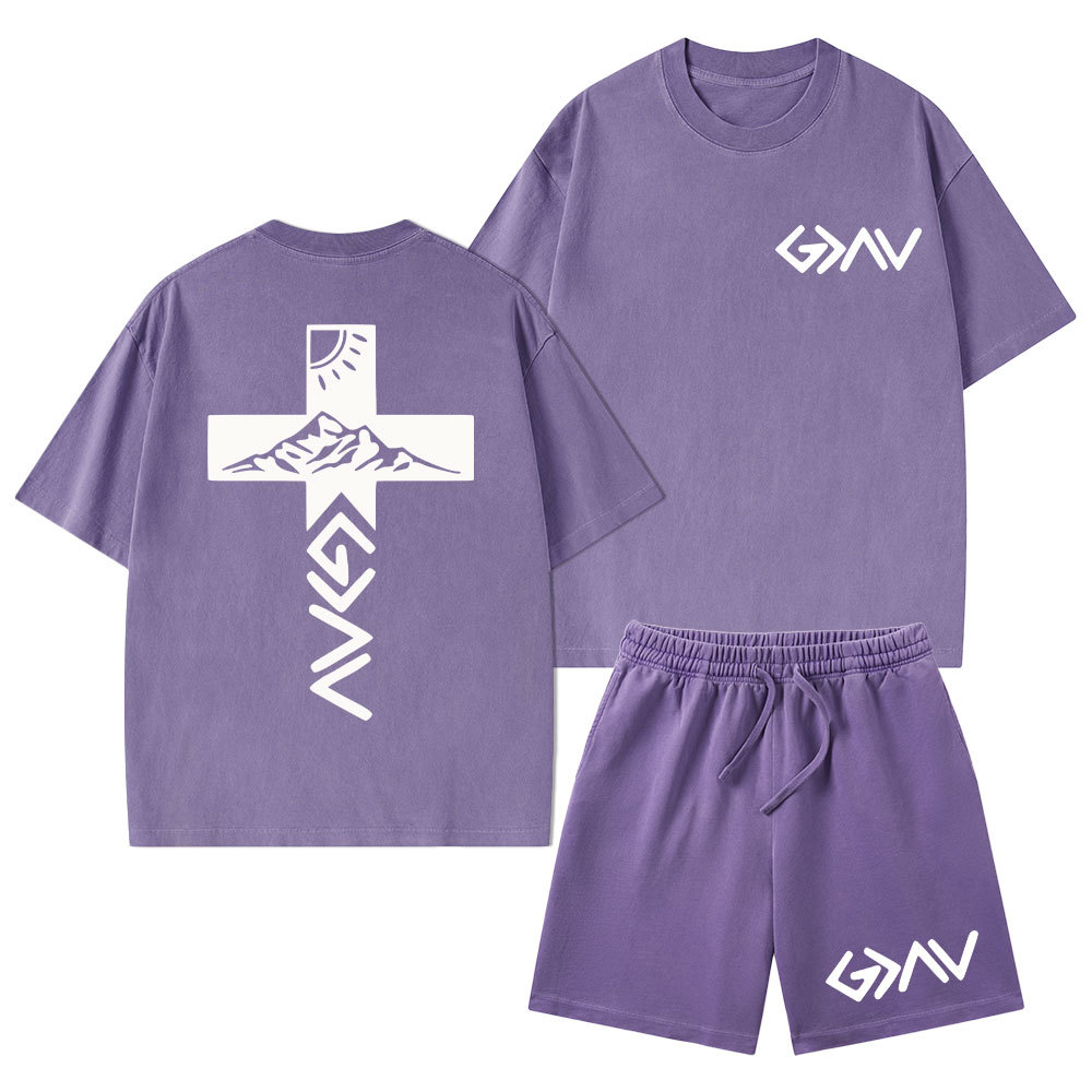 God Is Greater Than The Highs And Lows Christian Washed T-Shirt & Shorts