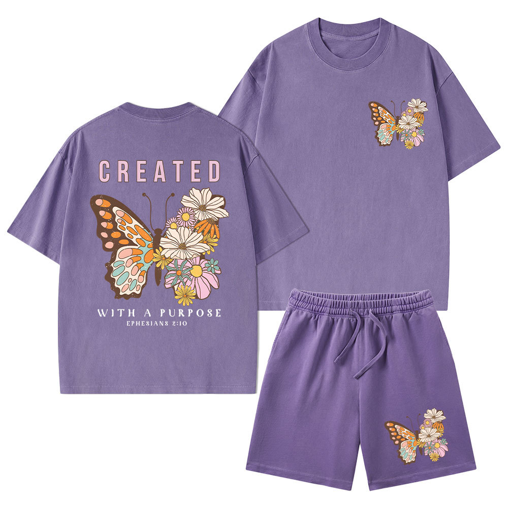 Created With Purpose Christian Washed T-Shirt & Shorts