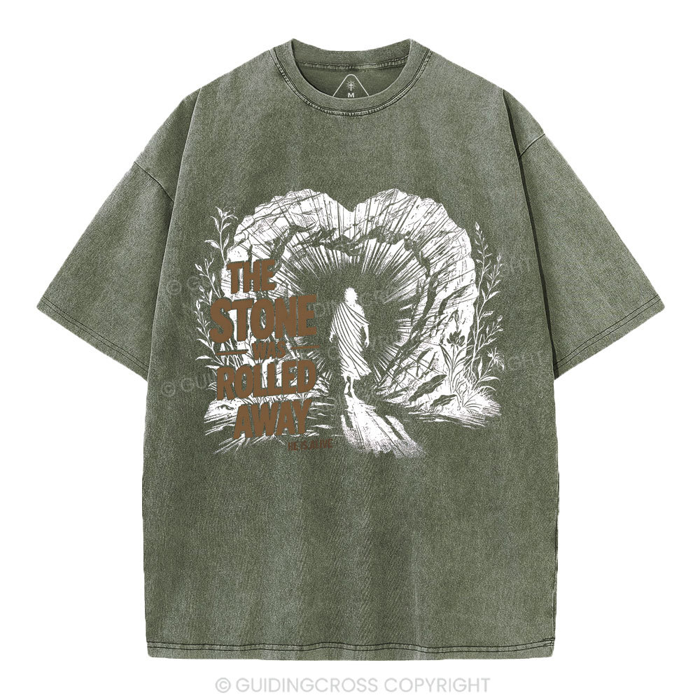 The Stone Was Rolled Away Christian Washed T-Shirt