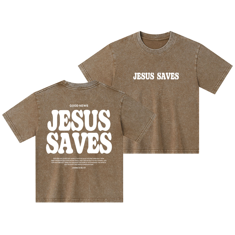 Jesus Saves Kid Washed T-Shirt
