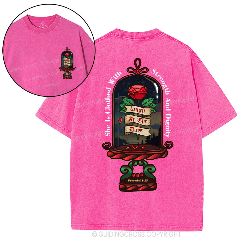 She Is Clothed With Strength And Dignity Christian Washed T-Shirt