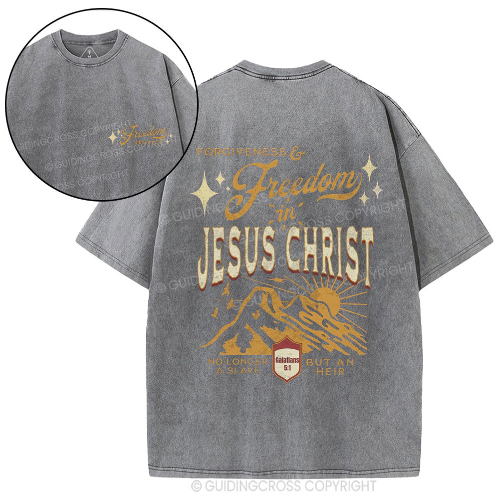 Freedom In Jesus Christ Christian Washed T-Shirt