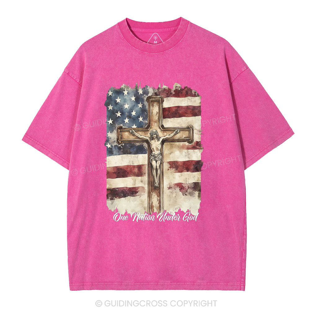 One Nation Under God Jesus Christian Washed T-Shirt