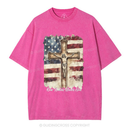 One Nation Under God Jesus Christian Washed T-Shirt