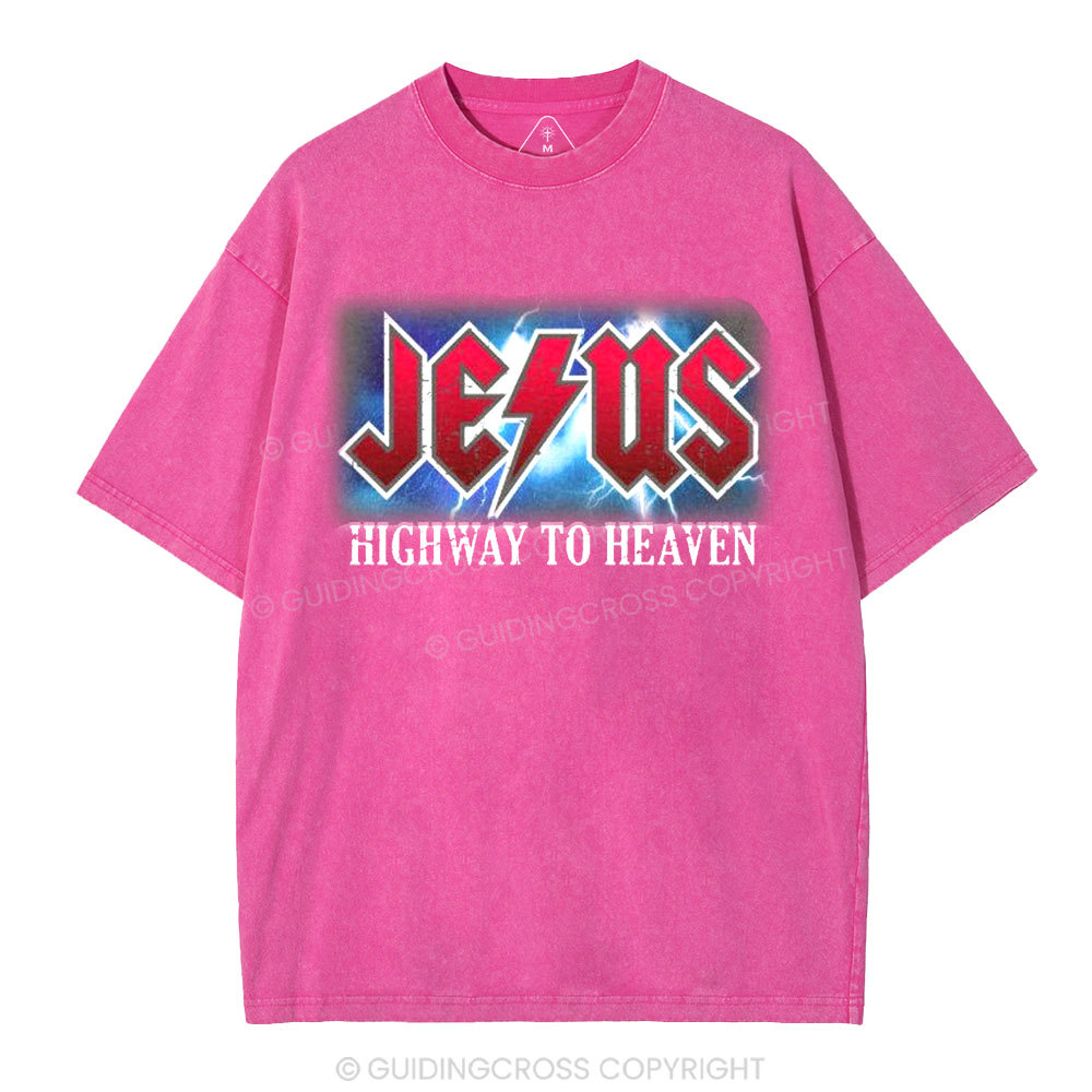 Jesus Highway To Heaven Christian Washed T-Shirt