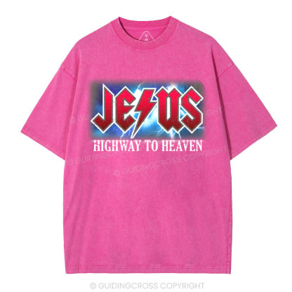 Jesus Highway To Heaven Christian Washed T-Shirt
