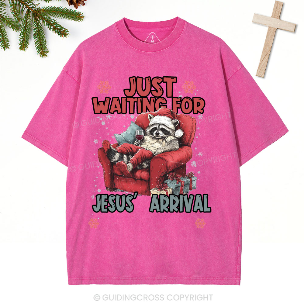 Just Waiting For Jesus' Arrival  Christian Christmas Washed T-Shirt