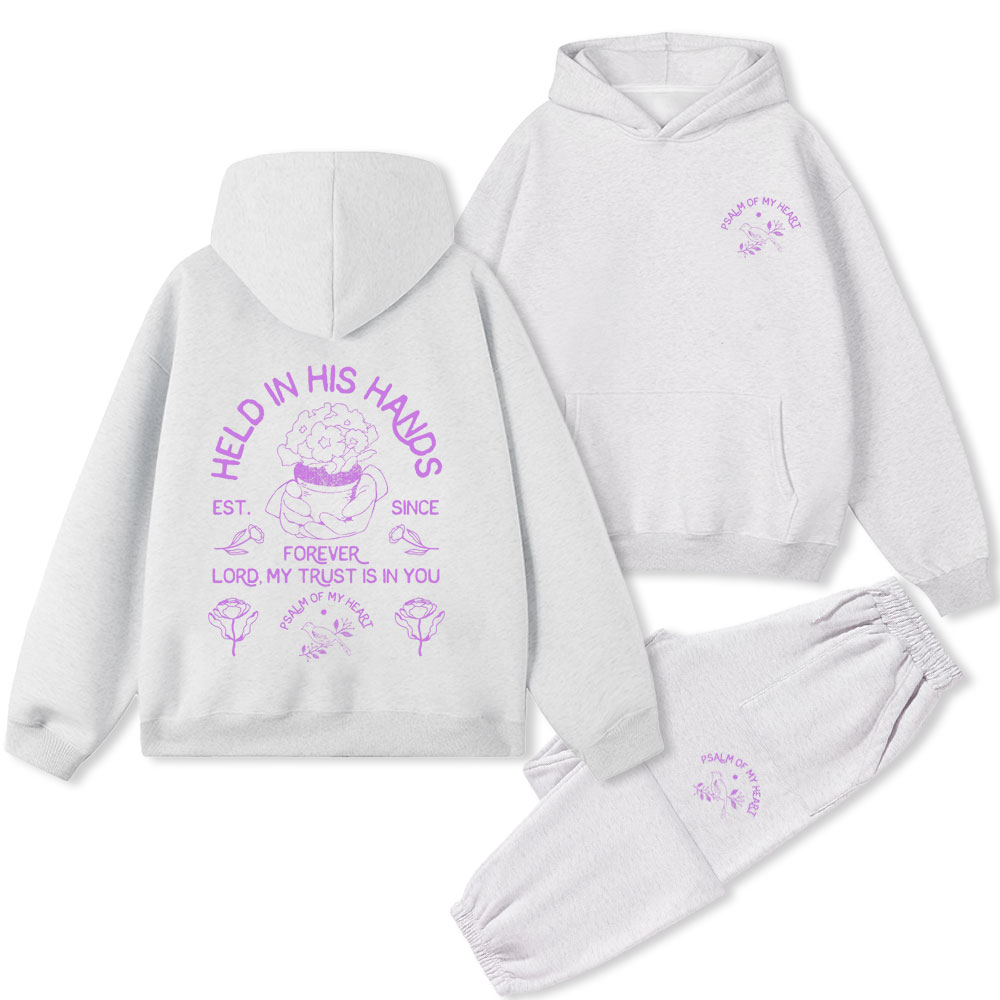 Held In His Hands Forever Christian Premium Fleece Hoodie Set