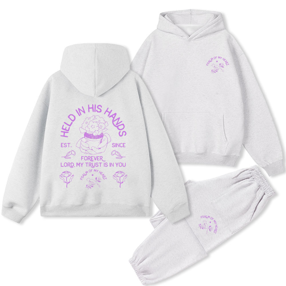 Held In His Hands Forever Christian Premium Fleece Hoodie Set