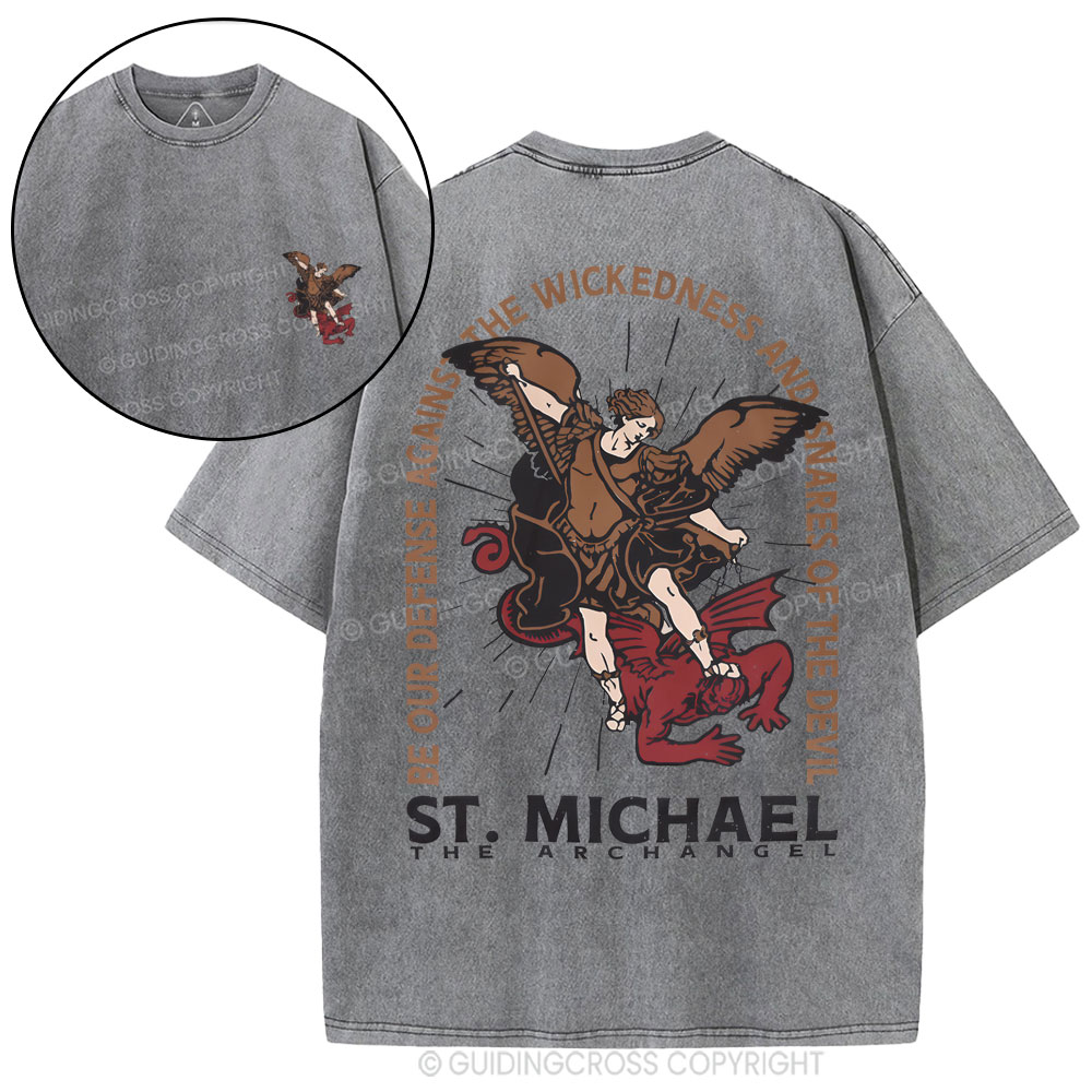 New ST Michael The Archangel Christian Washed T-Shirt