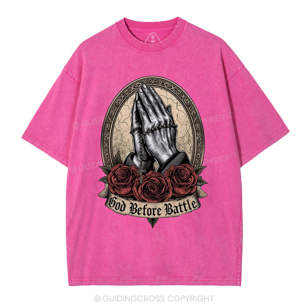 God Before Battle Christian Washed T-Shrt