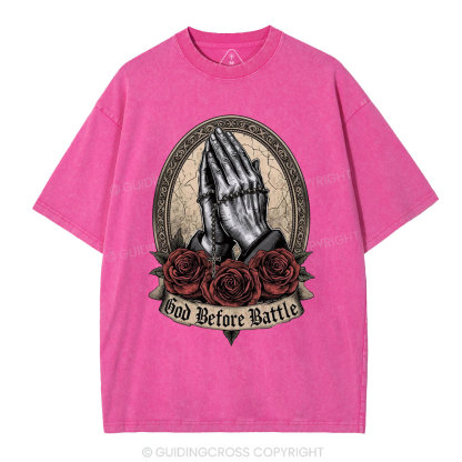 God Before Battle Christian Washed T-Shrt