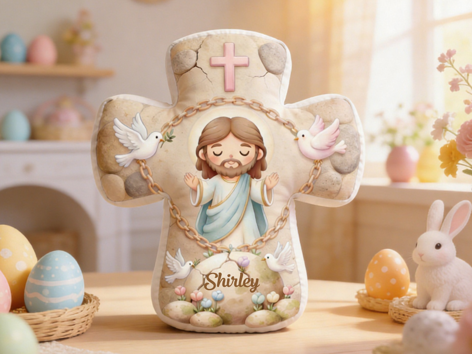 Personalized Peace And Cross Irregular Short Plush Pillow