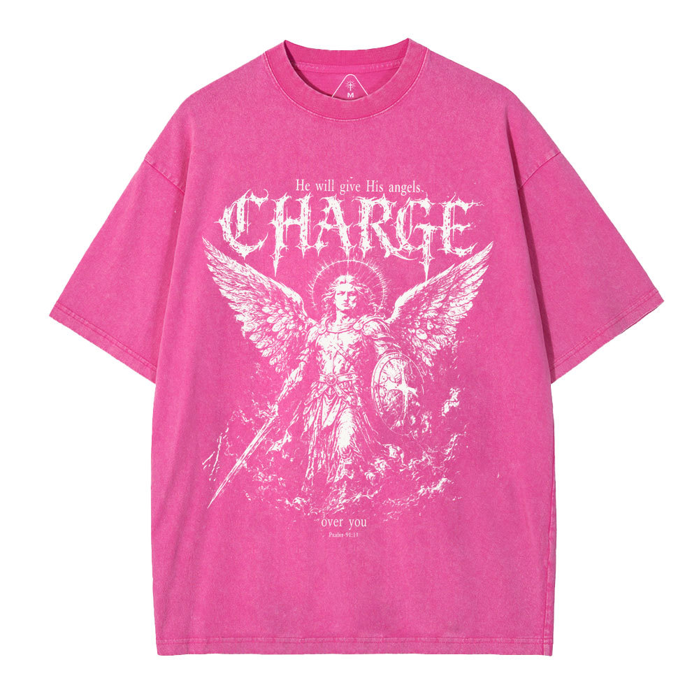 He Will Give His Angels Over You Christian Washed T-Shirt