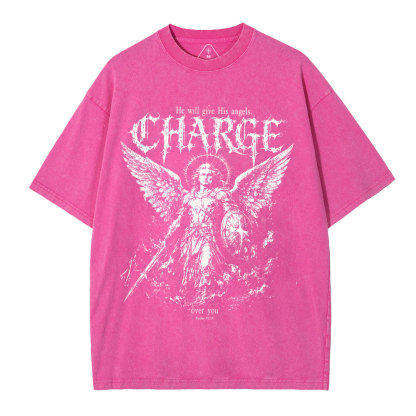 He Will Give His Angels Over You Christian Washed T-Shirt