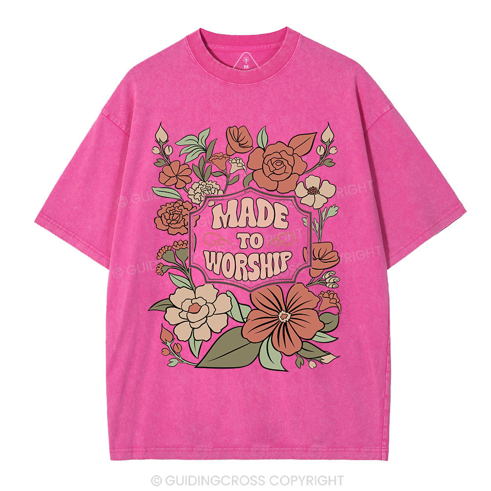 Made To Worship Retro Floral Christian Washed T-Shirt