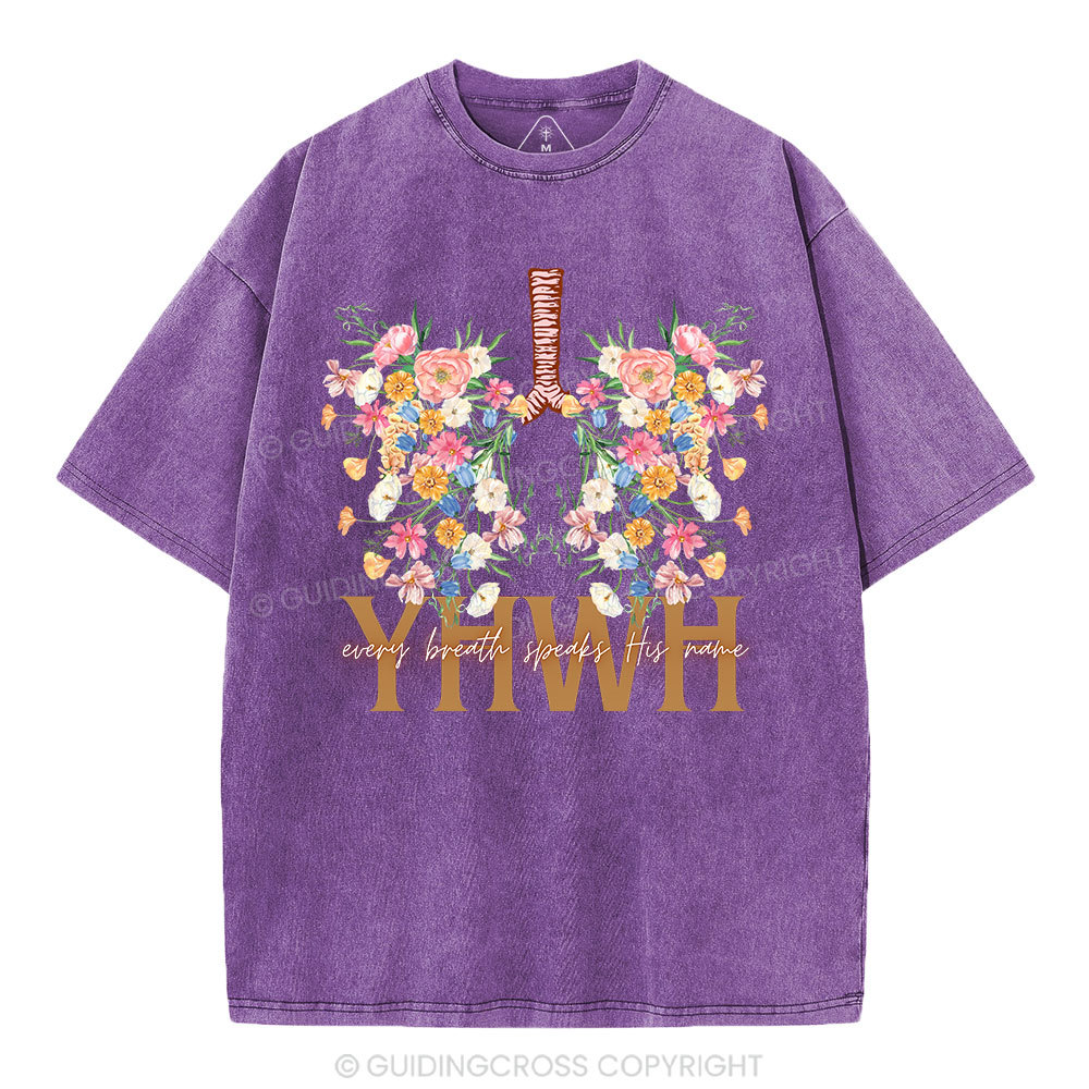 YHWH Floral Christian Washed T-Shirt Sale - GuidingCross
