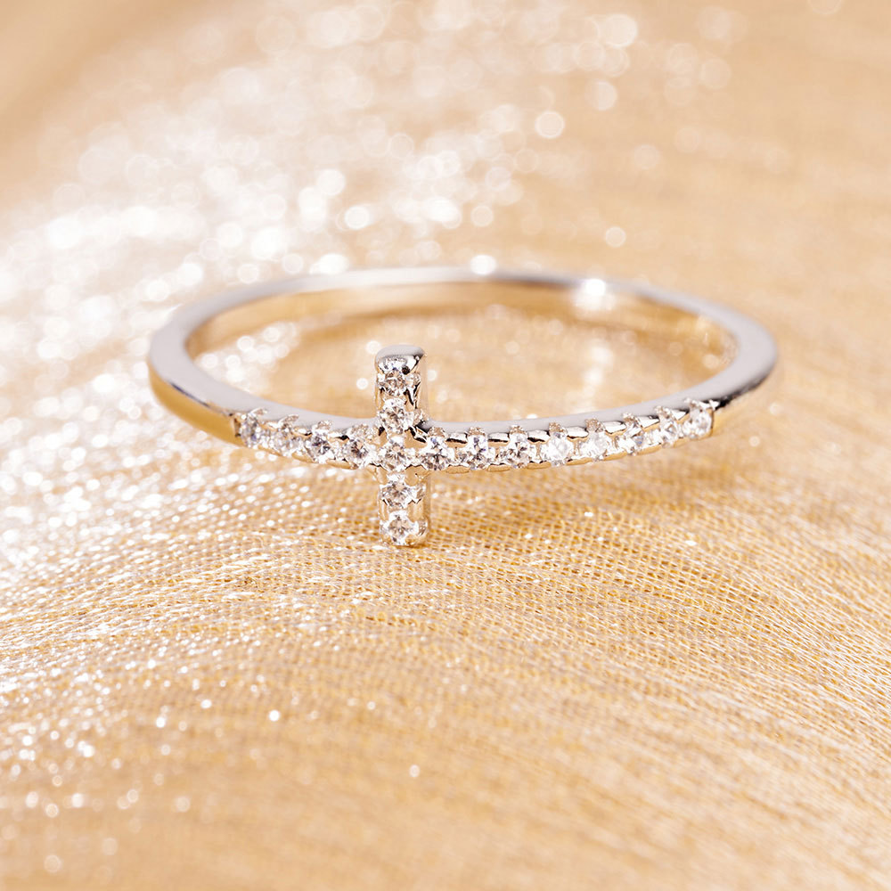 Single Row Diamond Cross Christian Ring