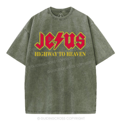 Jesus Highway To Heaven Christian Washed T-Shirt