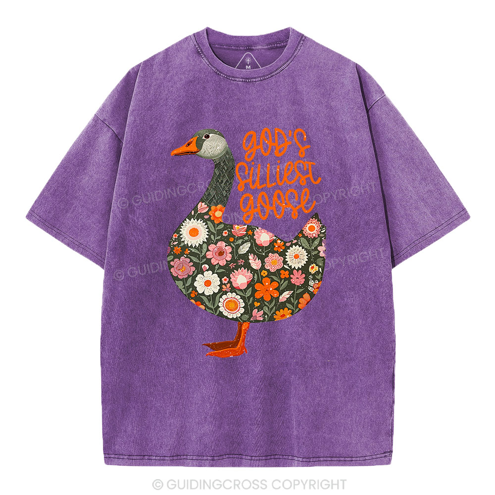 God's Silliest Goose Floral Christian Washed T-Shirt