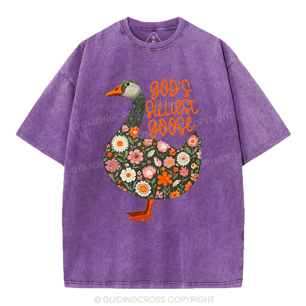 God's Silliest Goose Floral Christian Washed T-Shirt